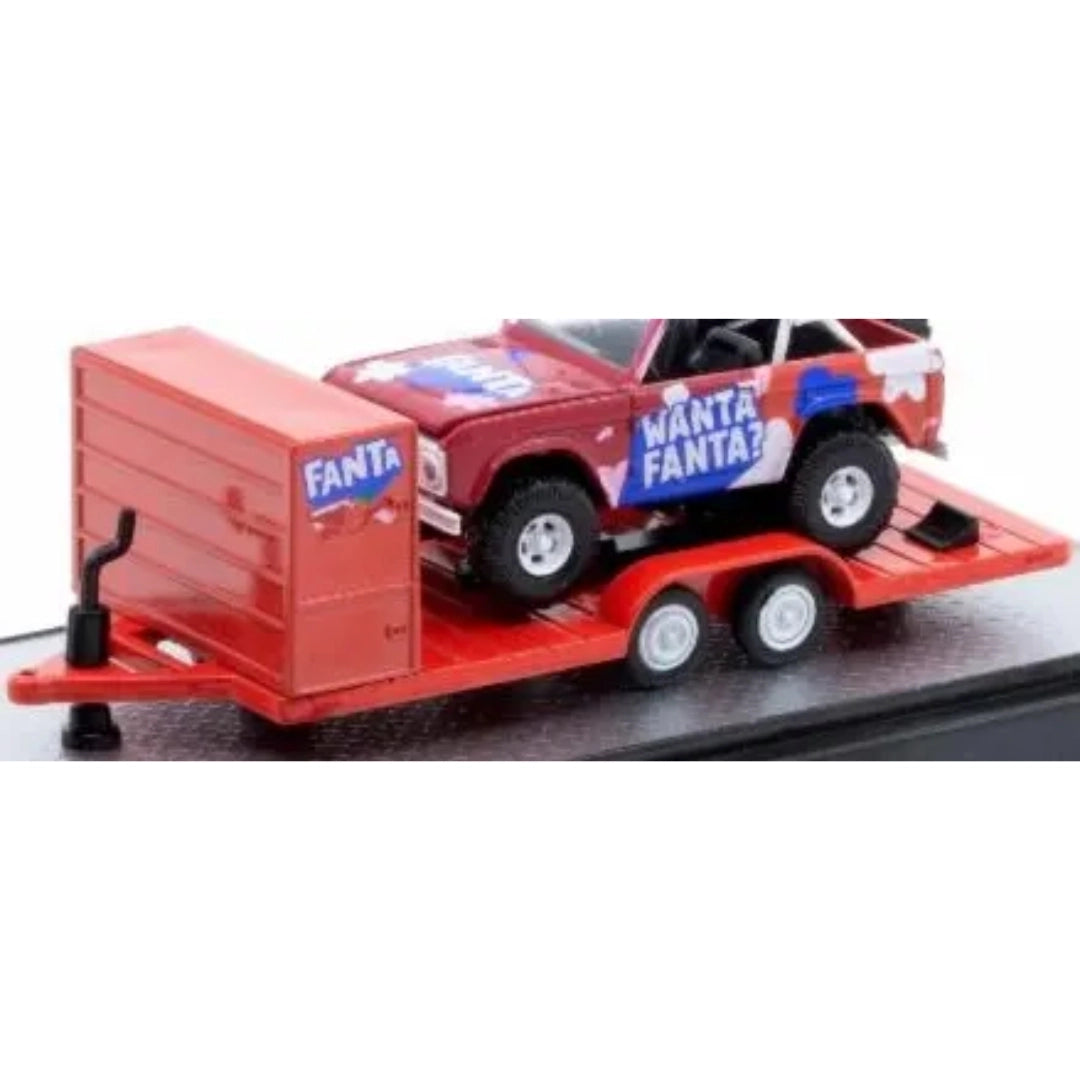 Two Axle Car Transport Trailer w/ Storage - Red (Fanta Livery, White Rims)