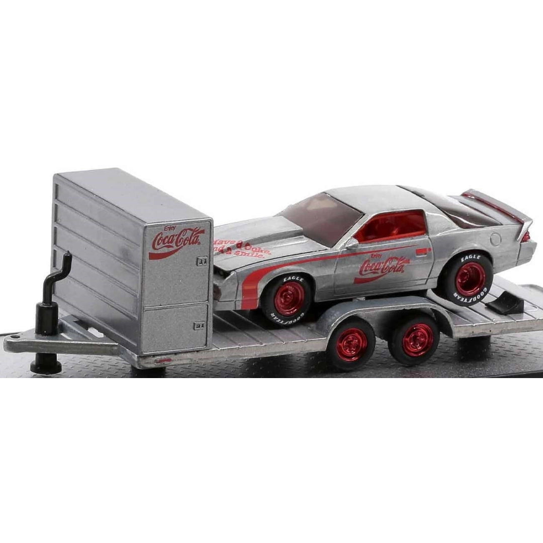 Two Axle Car Transport Trailer w/ Storage - Silver (Coca-Cola Livery, Red Rims)