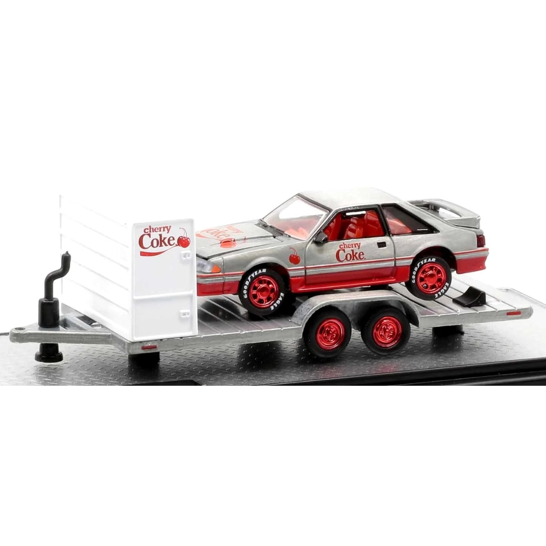 Two Axle Car Transport Trailer w/ Storage - White (Cherry Coke Livery, Red Rims)