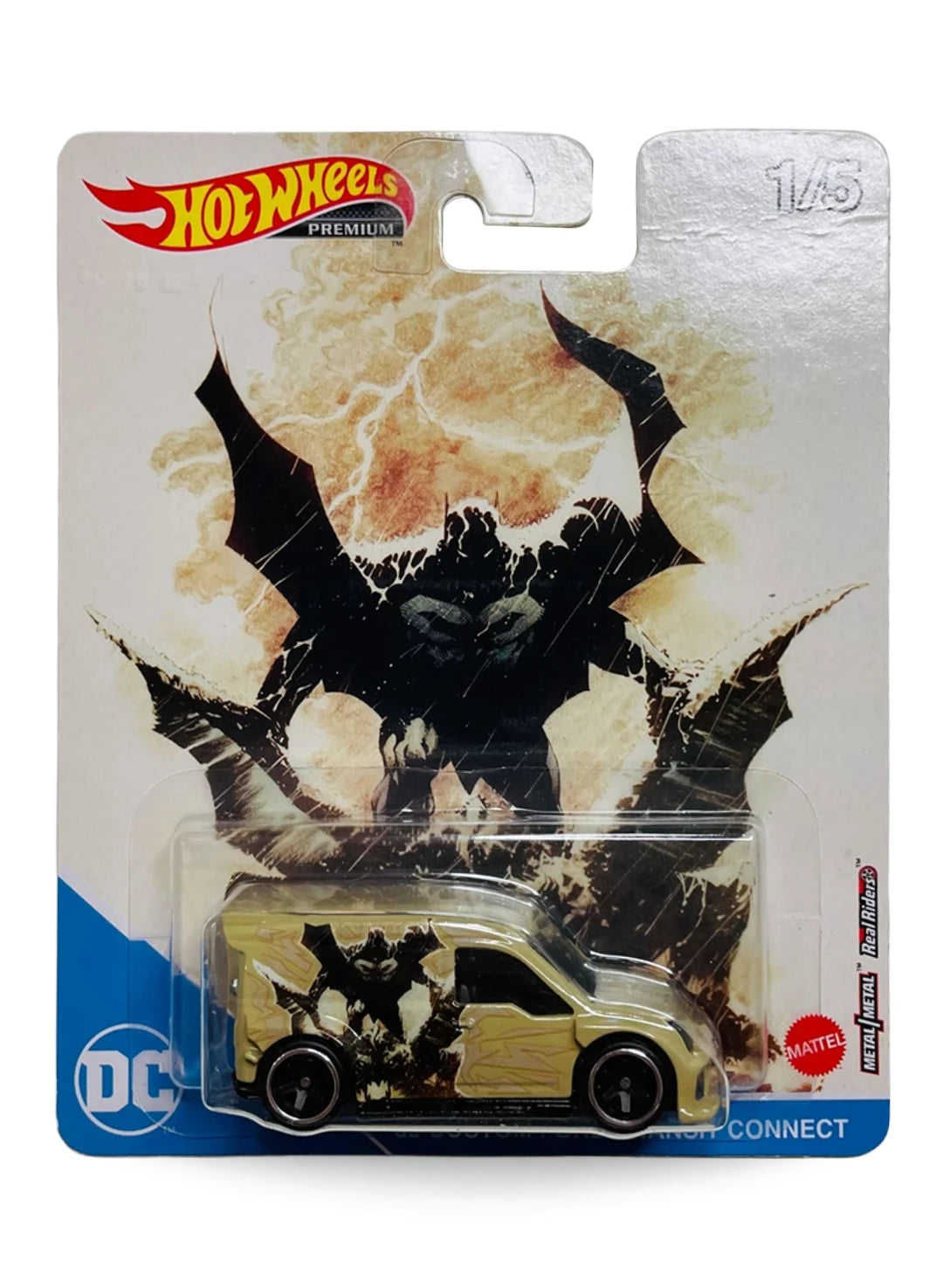 Hot Wheels Pop Culture Batman Ford Transit Connect 1:64 scale premium diecast van mint on its original Dark Knight Returns lightning blister card.