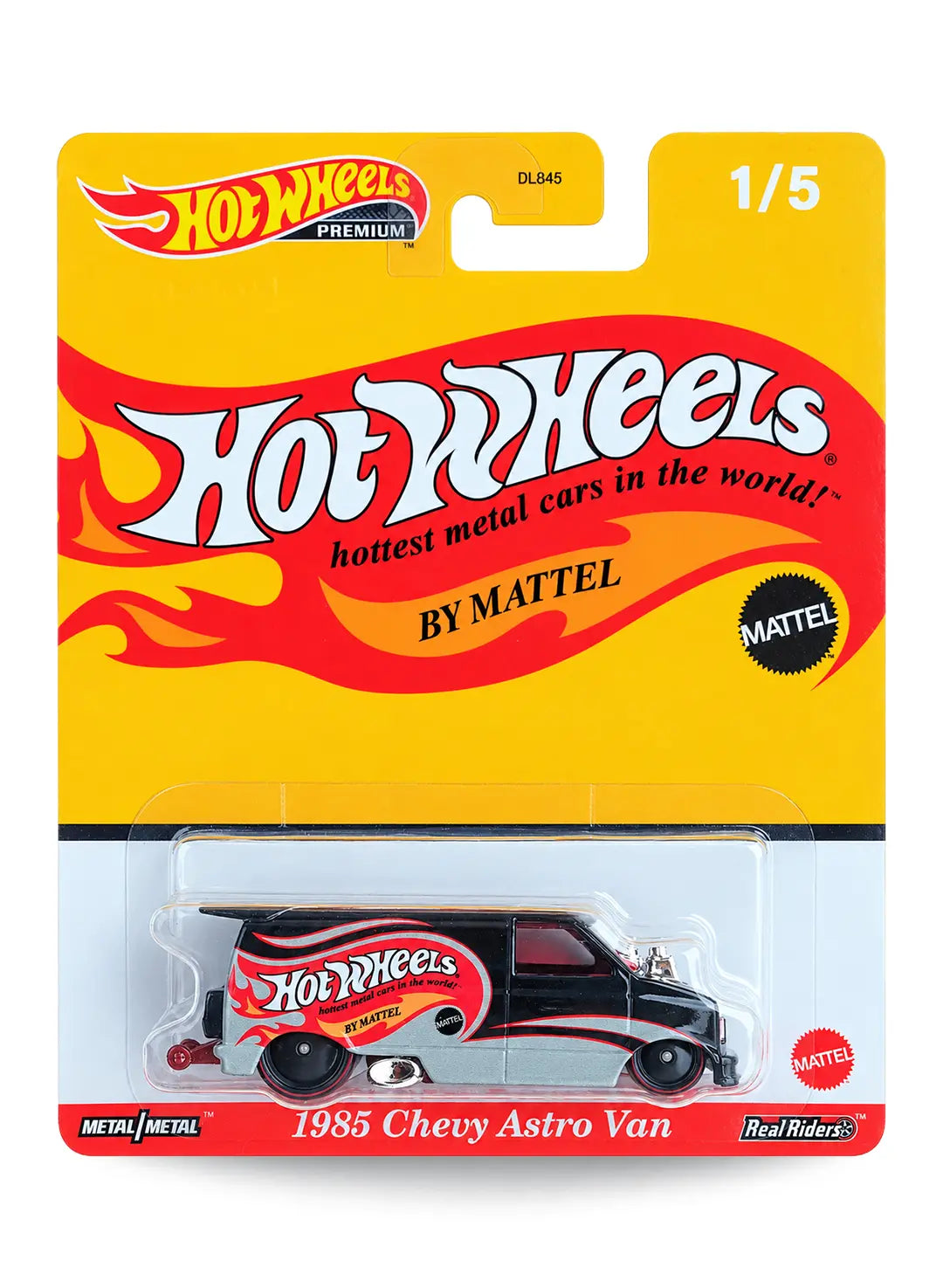 Hot Wheels Pop Culture 1985 Chevy Astro Van 1:64 scale premium diecast car mint on its original retro yellow carding.