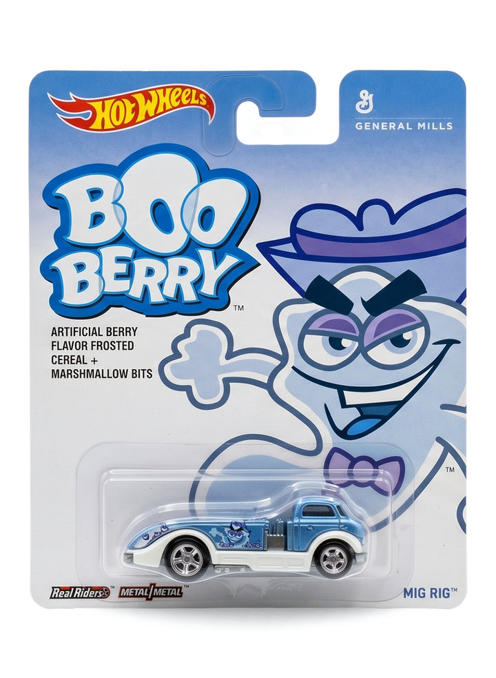 Hot Wheels Pop Culture General Mills Boo Berry Mig Rig 1:64 scale diecast truck mint on its original monster cereal blister card.