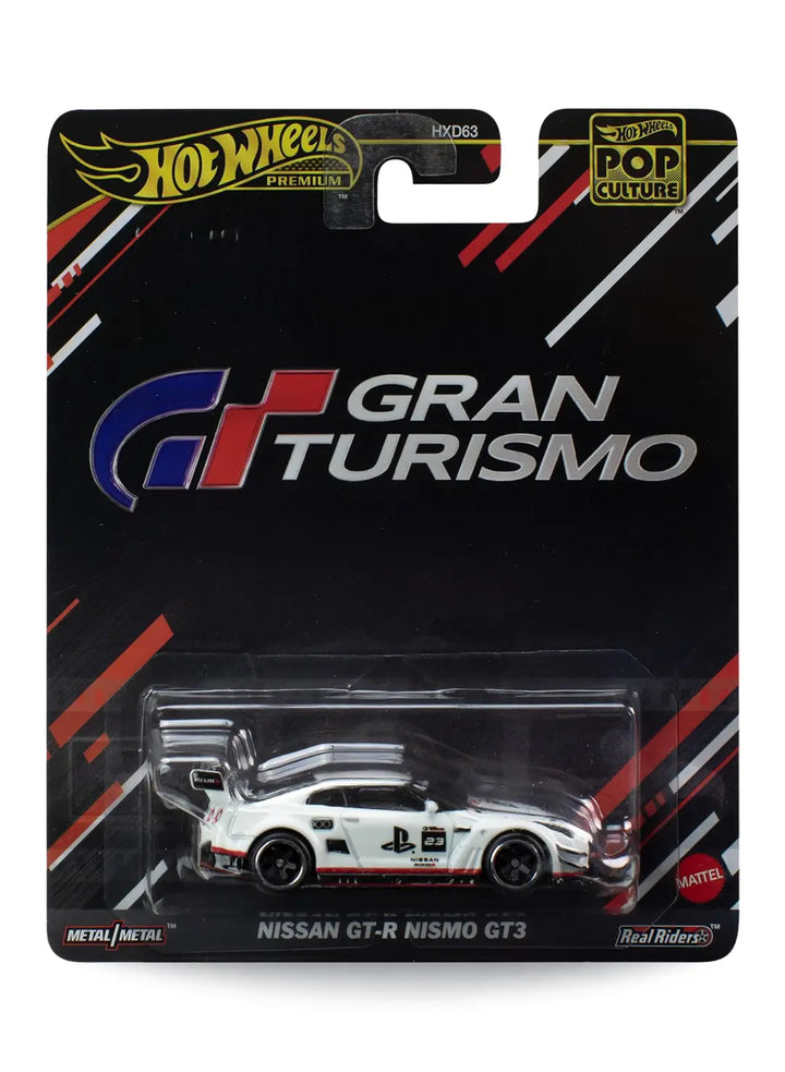 Hot Wheels Premium Pop Culture Nissan GT-R Nismo GT3 1:64 scale premium diecast car mint on its original Gran Turismo video game themed blister card.