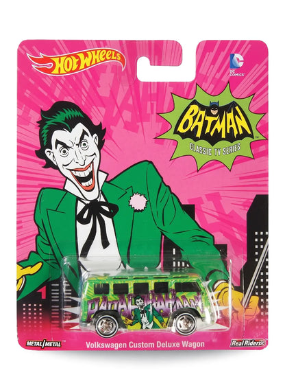 Hot Wheels Pop Culture Batman Classic TV Series Volkswagen Custom Deluxe Wagon 1:64 scale diecast van mint on its original The Joker blister card.