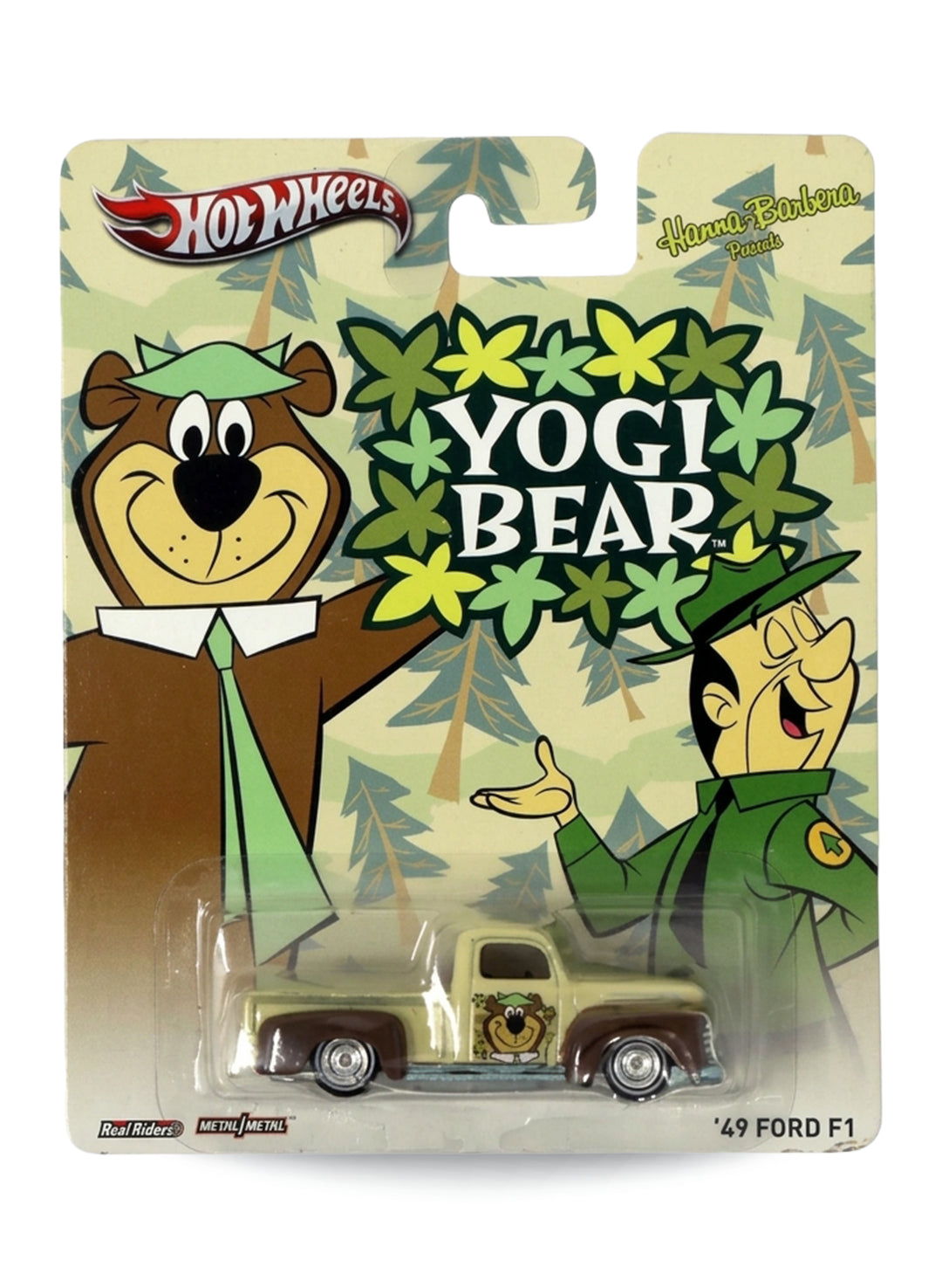 Hot Wheels Pop Culture Hanna-Barbera Yogi Bear '49 Ford F1 1:64 scale diecast truck mint on its original retro cartoon blister card.