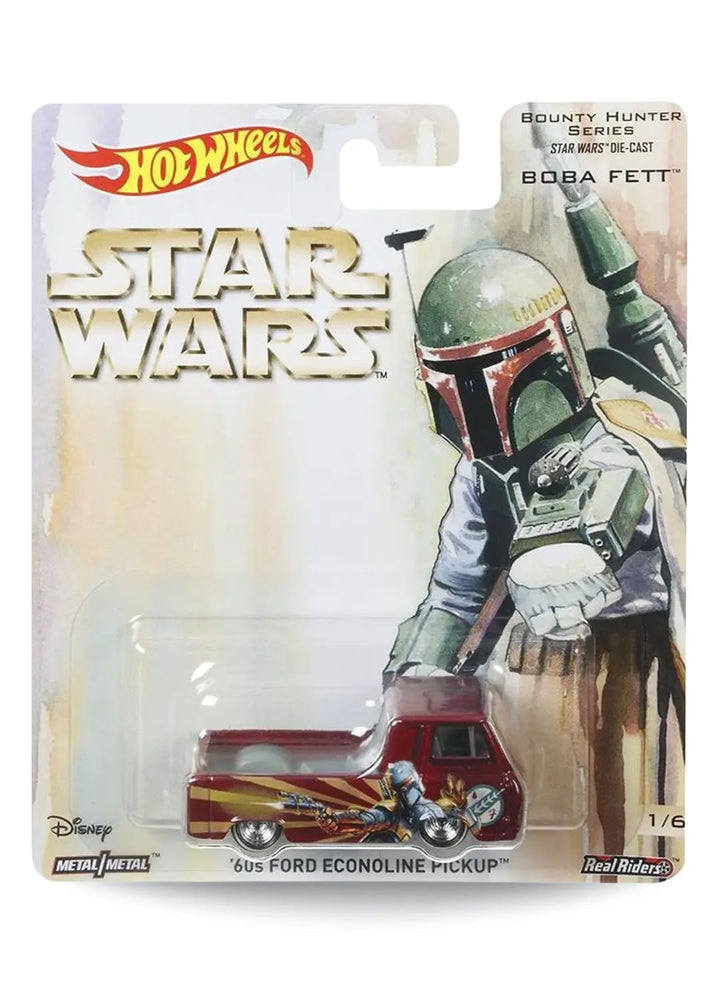 Hot Wheels Pop Culture Star Wars Bounty Hunter Series Boba Fett '60s Ford Econoline Pickup 1:64 scale premium diecast truck mint on card.