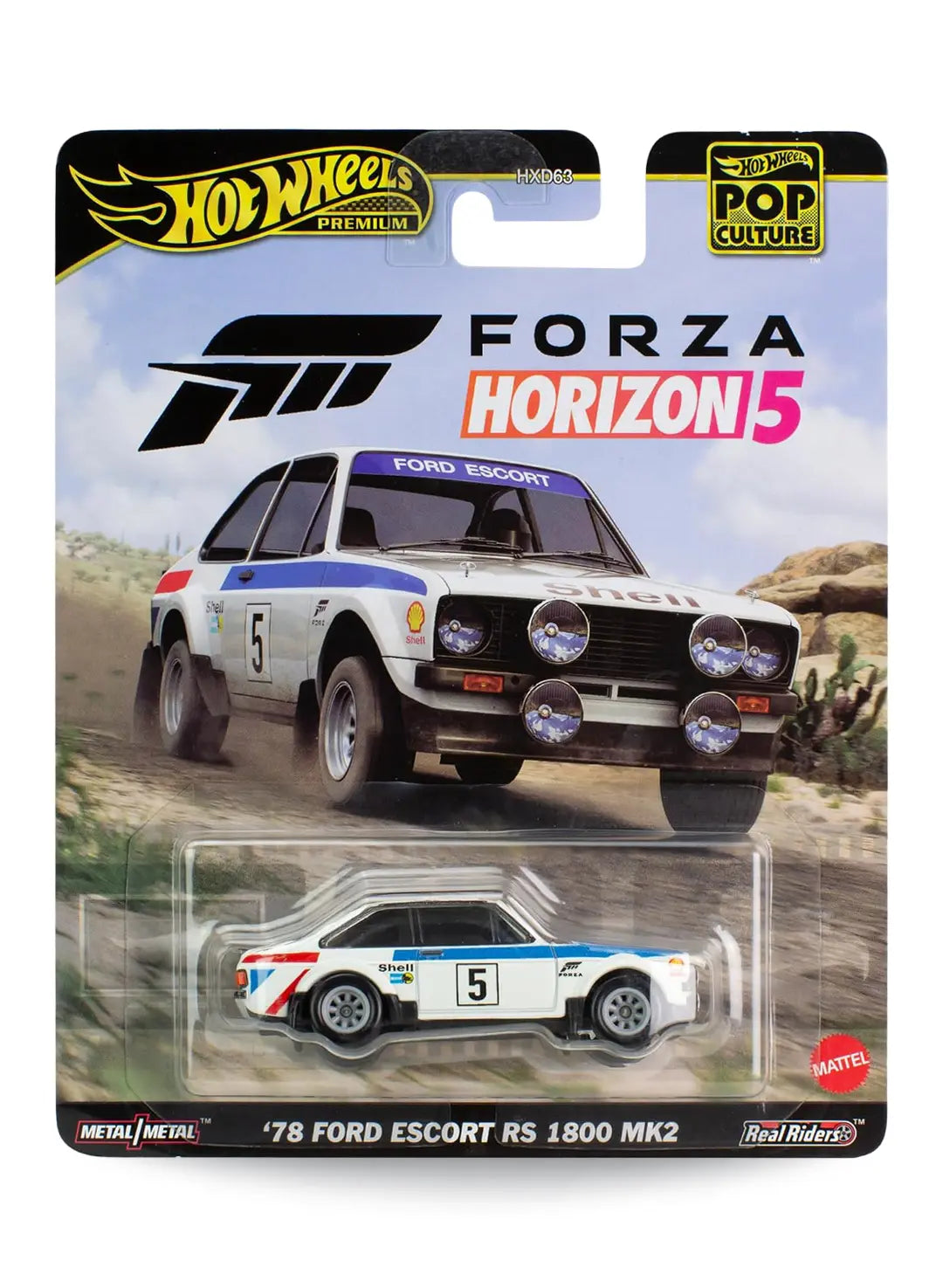 Hot Wheels Premium Pop Culture Forza Horizon 5 '78 Ford Escort RS 1800 MK2 1:64 scale premium diecast car mint on its original video game themed blister card.