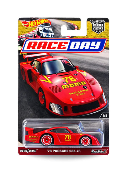 Hot Wheels Car Culture Race Day '78 Porsche 935 1:64 scale premium diecast car mint on its original racing-track themed blister card.