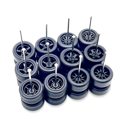 10x Sets Variety Mix All Black 11mm 1/64 Wheel Kits with Axles