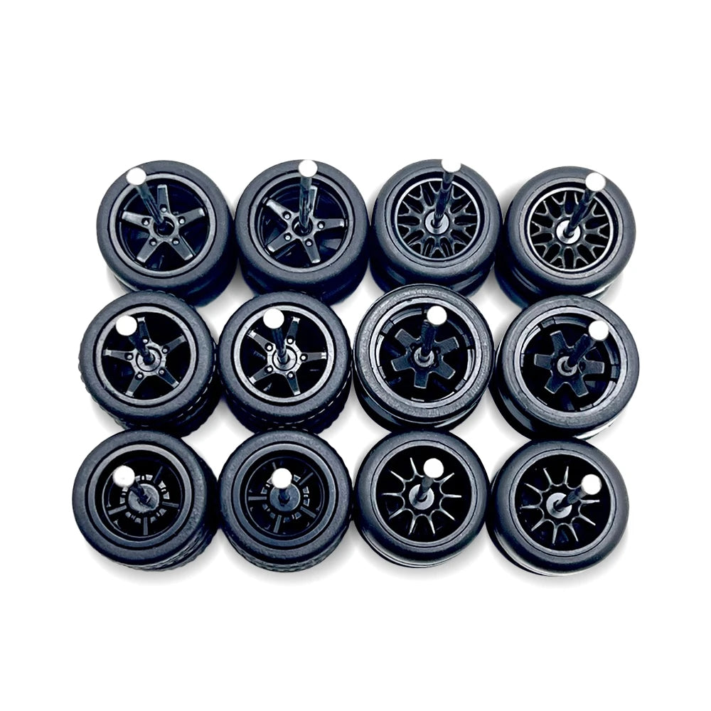10x Sets Variety Mix All Black 11mm 1/64 Wheel Kits with Axles