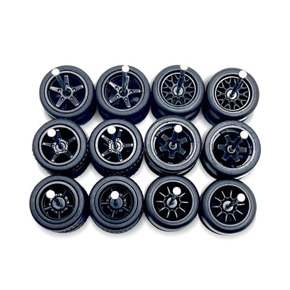 10x Sets Variety Mix All Black 11mm 1/64 Wheel Kits with Axles