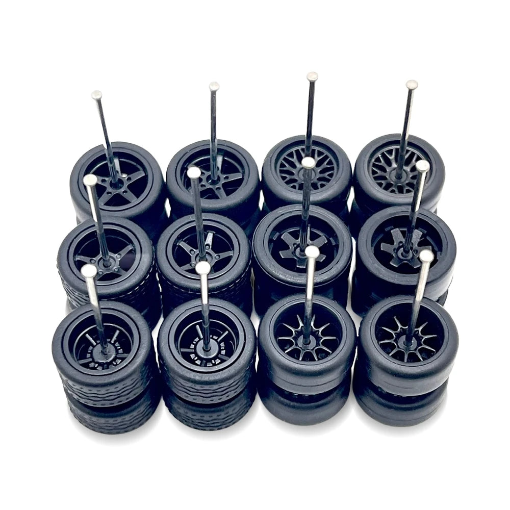 10x Sets Variety Mix All Black 11mm 1/64 Wheel Kits with Axles