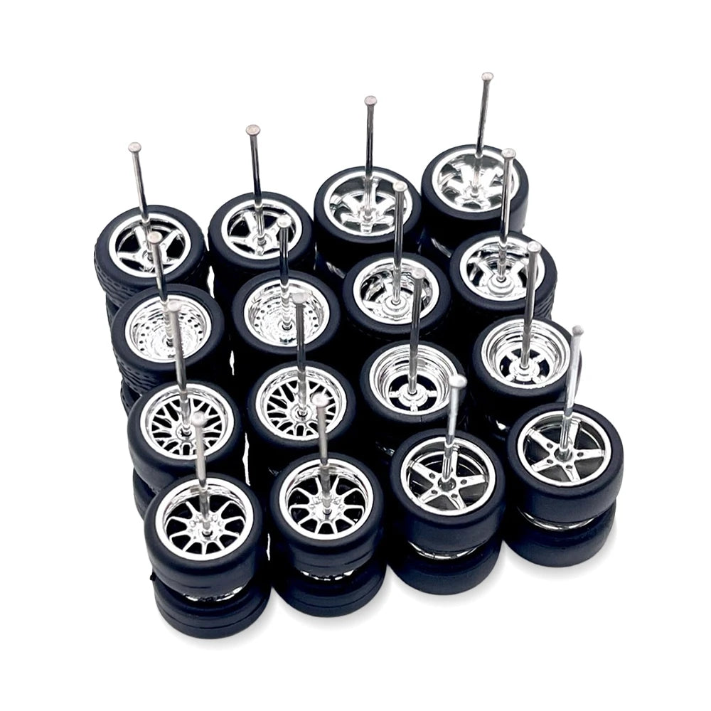 10x Sets Variety Mix All Chrome 11mm 1/64 Wheel Kits with Axles