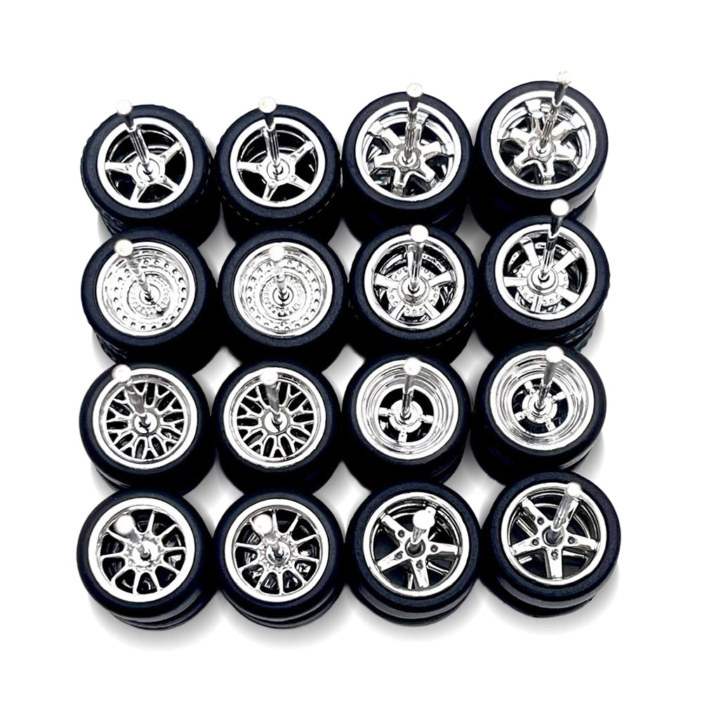 10x Sets Variety Mix All Chrome 11mm 1/64 Wheel Kits with Axles