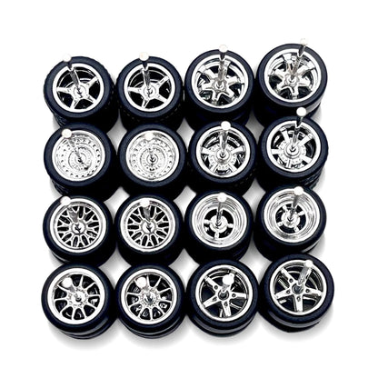 10x Sets Variety Mix All Chrome 11mm 1/64 Wheel Kits with Axles