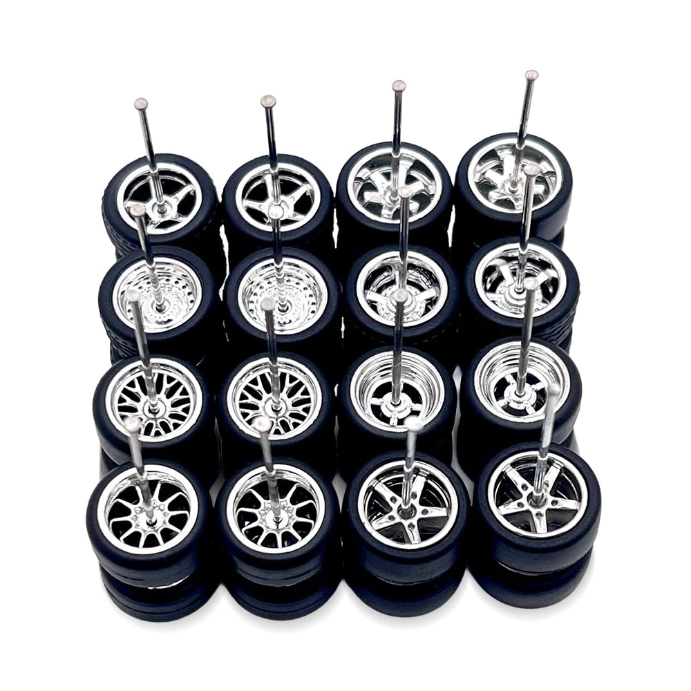 10x Sets Variety Mix All Chrome 11mm 1/64 Wheel Kits with Axles
