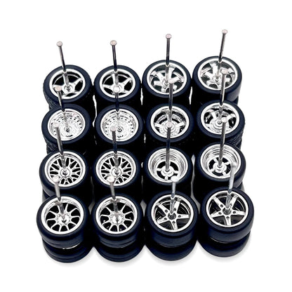 10x Sets Variety Mix All Chrome 11mm 1/64 Wheel Kits with Axles