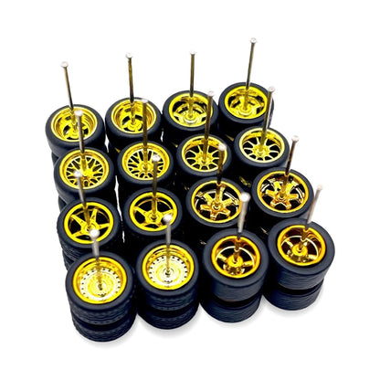 10x Sets Variety Mix All Gold Electro 11mm 1/64 Wheel Kits with Axles
