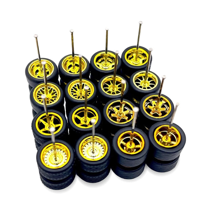 10x Sets Variety Mix All Gold Electro 11mm 1/64 Wheel Kits with Axles