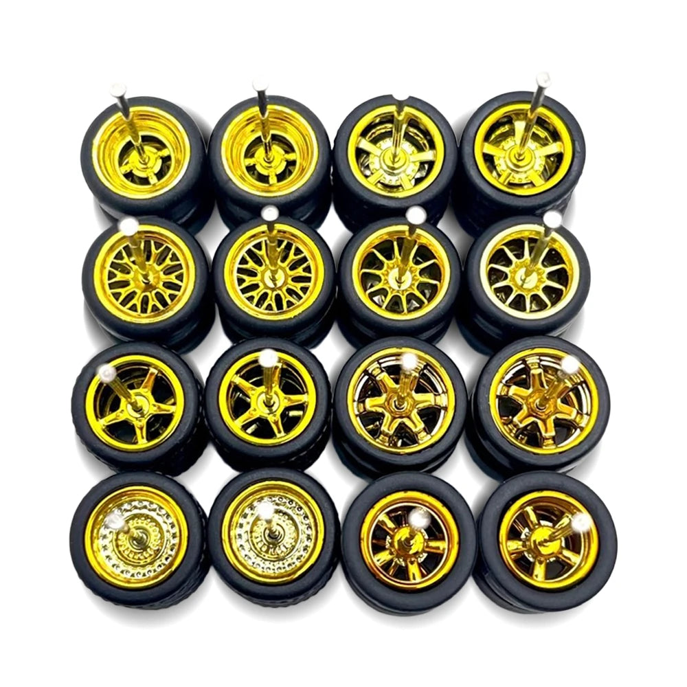 10x Sets Variety Mix All Gold Electro 11mm 1/64 Wheel Kits with Axles