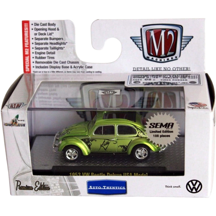 1953 VW Beetle Deluxe USA Model - Lime Green / Black Roof (Release S24 Chase)