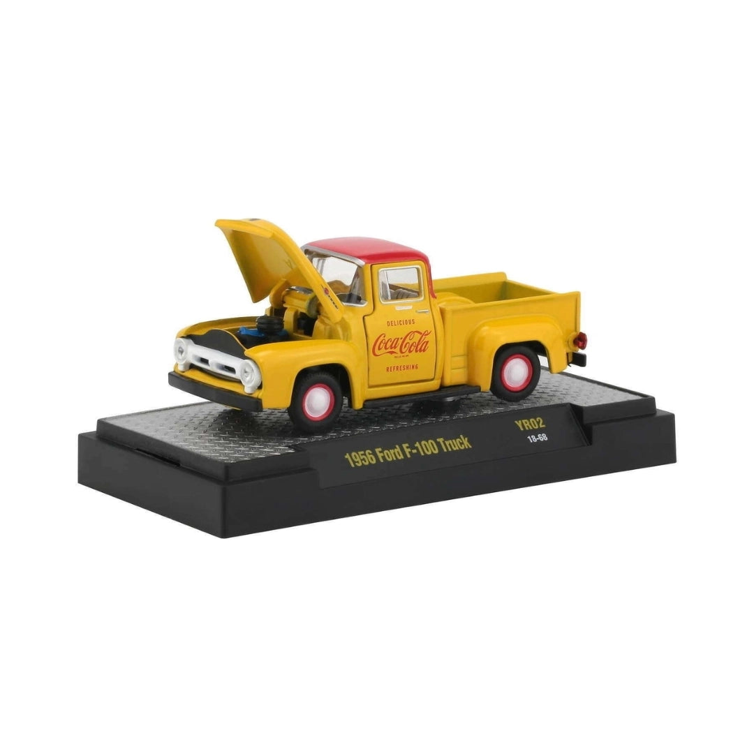 1956 Ford F-100 Truck – Yellow/Red (Coca-Cola Livery, White Rims, Opening Hood)