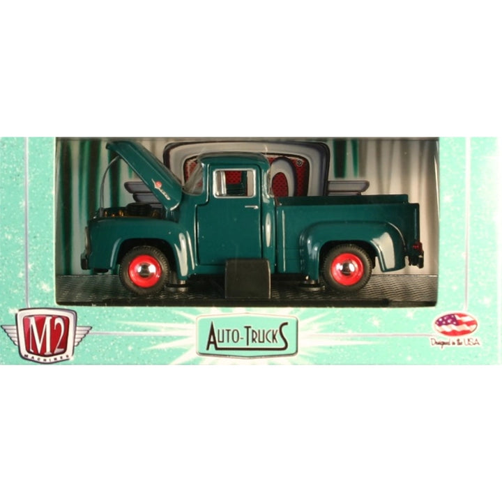 1956 Ford F-100 – Dark Green (Auto-Trucks, Red Rims, Opening Hood – Box Version)