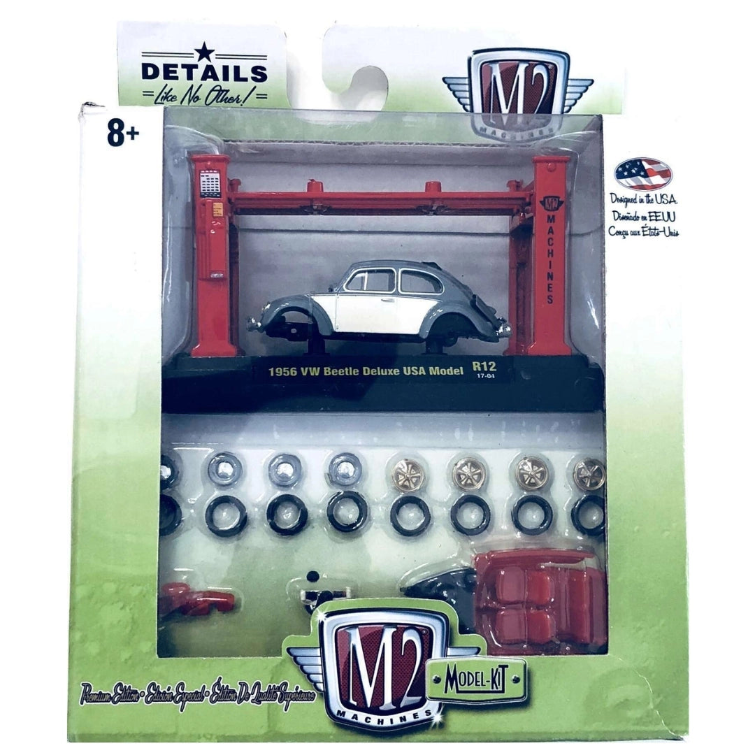 1956 VW Beetle Deluxe USA Model - White / Black / Red Lift (Model-Kit Release 12)