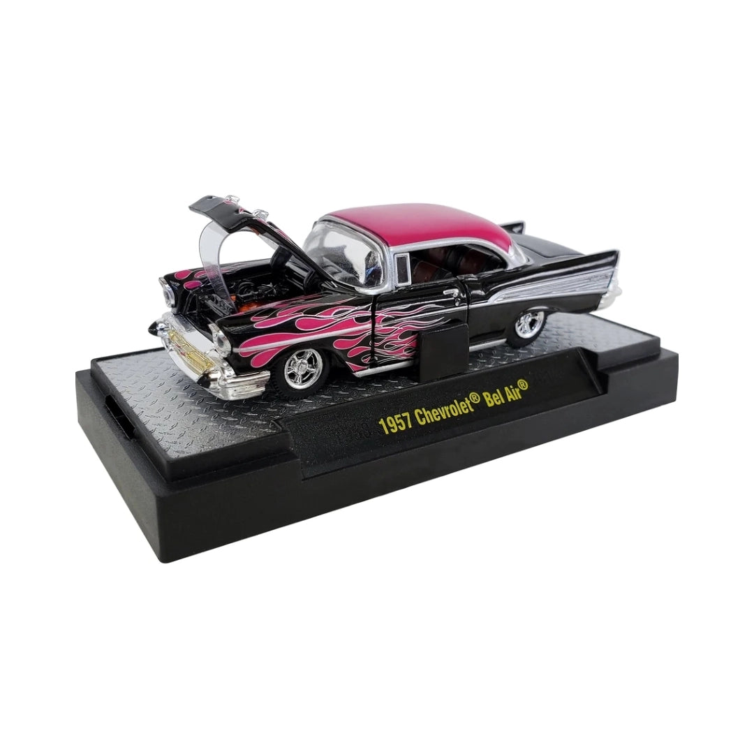 1957 Chevrolet Bel Air - Black & Pink Flames (Chase, Auto-Thentics Release S21, Collectables Corner)