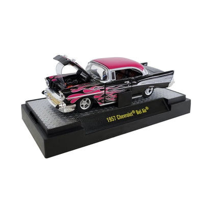 1957 Chevrolet Bel Air - Black & Pink Flames (Chase, Auto-Thentics Release S21, Collectables Corner)