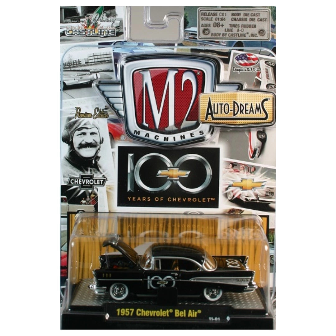 1957 Chevrolet Bel Air - Black & White “100 Years of Chevrolet” (Clamshell Blister Packaging)