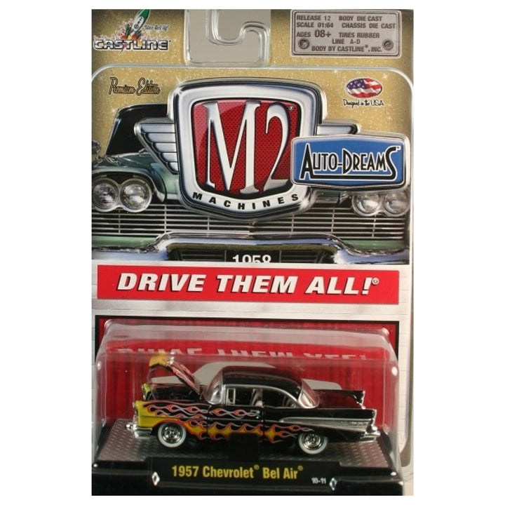 1957 Chevrolet Bel Air - Black with Orange Flames (Auto-Drags - Clamshell Blister)