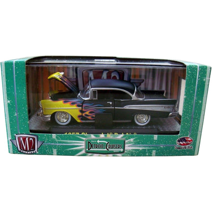 1957 Chevrolet Bel Air - Black with Yellow Flames (Box Packaging)