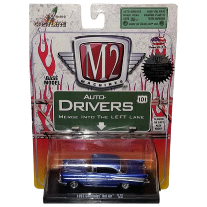 1957 Chevrolet Bel Air - Blue with White Flames (Blister Card, Auto-Drivers)