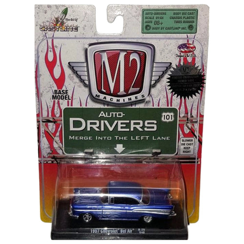 1957 Chevrolet Bel Air - Blue with White Flames (Blister Card, Auto-Drivers)