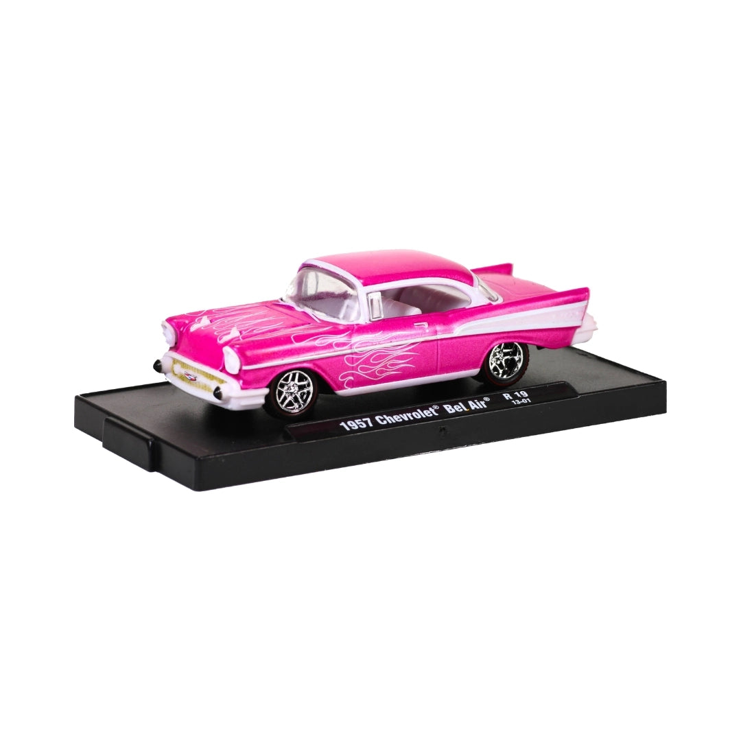 1957 Chevrolet Bel Air - Pink with White Flames (Blister Card, Auto-Drivers)