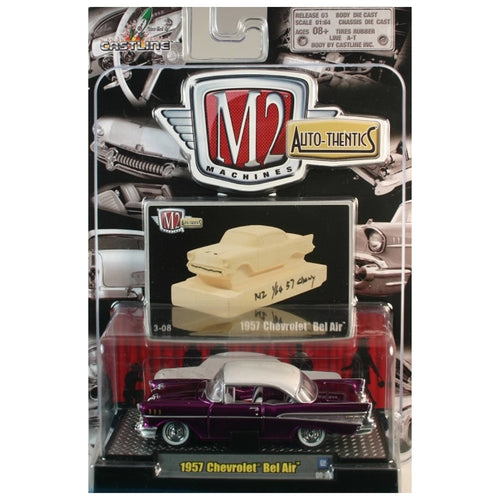 1957 Chevrolet Bel Air - Purple with White Roof (Auto-Thentics - Clamshell Blister)