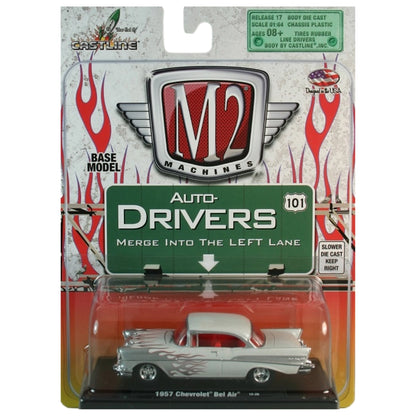 1957 Chevrolet Bel Air - White with Red Flames (Blister Card, Auto-Drivers)