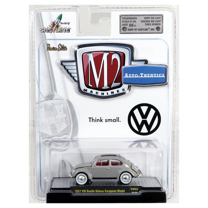 1957 VW Beetle Deluxe European Model - Silver / Red Interior (Clamshell Blister)