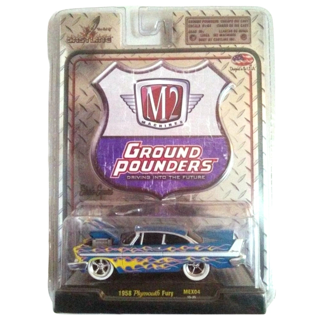 1958 Plymouth Fury - Blue Flames (Clamshell Blister Ground-Pounders)