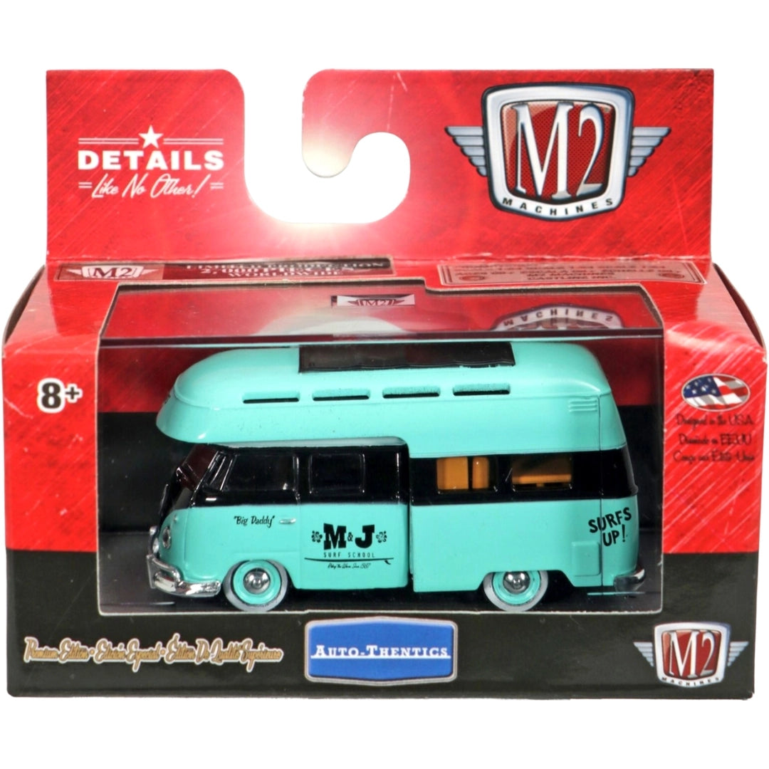 1959 VW Double Cab Truck USA Model - Aqua & Black Camper, Auto-Thentics Volkswagen Release MJS05, MiJo Exclusive, Premium Range