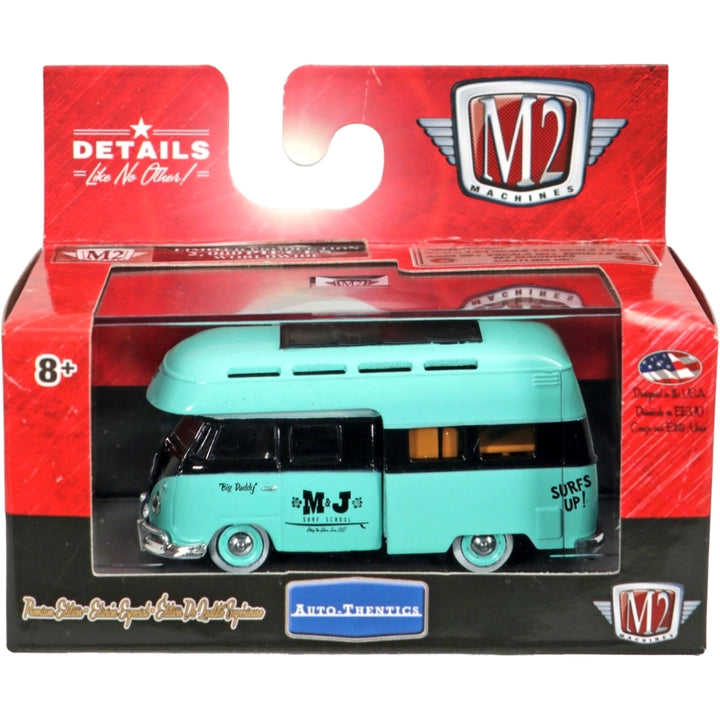 1959 VW Double Cab Truck USA Model - Aqua & Black Camper, Auto-Thentics Volkswagen Release MJS05, MiJo Exclusive, Premium Range
