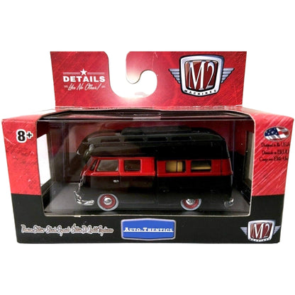 1959 VW Double Cab Truck USA Model - Black & Red Camper, Silver Chrome Details & Hubcaps, Black Sunroof, Plain Door, Limited Edition