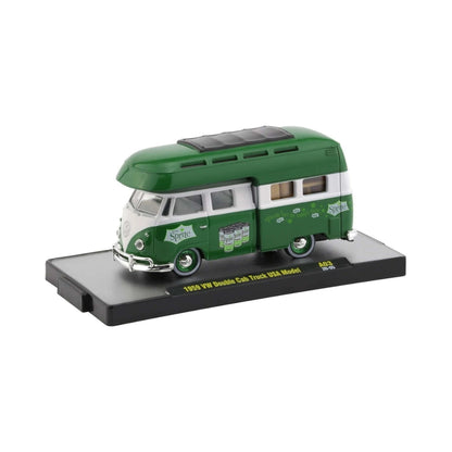 1959 VW Double Cab Truck USA Model - Green & White Sprite Camper, Silver Chrome Details, Premium Range Exclusive Limited Edition
