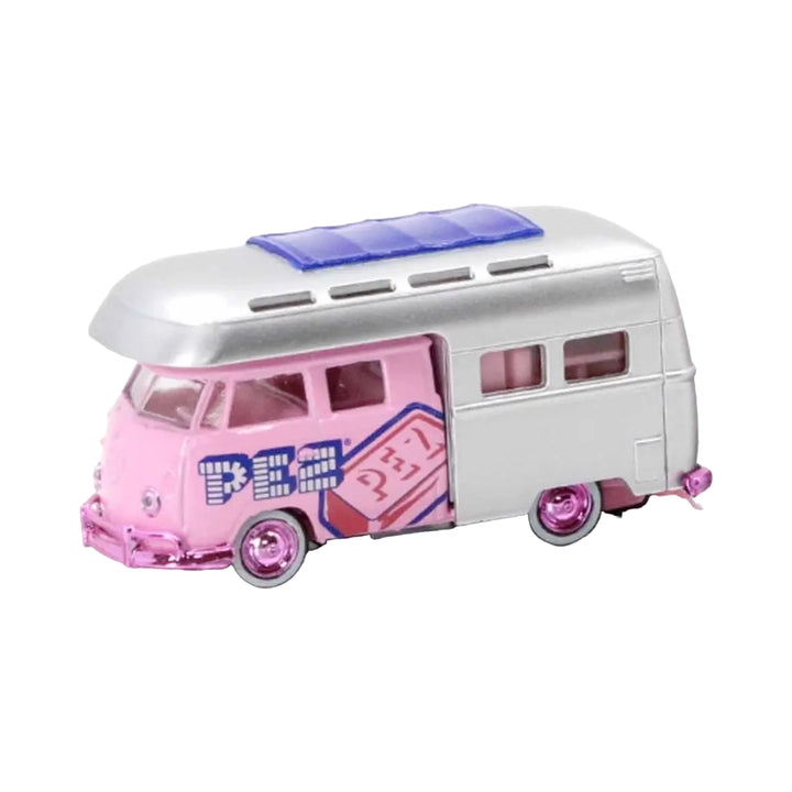 1959 VW Double Cab Truck USA Model - Silver & Pink PEZ Camper, Pink Chrome Hubcaps & Bumpers, Pink Interior (Chase), Limited Edition Set Exclusive