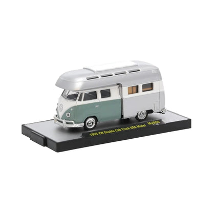 1959 VW Double Cab Truck USA Model - Silver & Sage Green Camper, Auto-Thentics Volkswagen Release MJS04, MiJo Exclusive, Premium Range