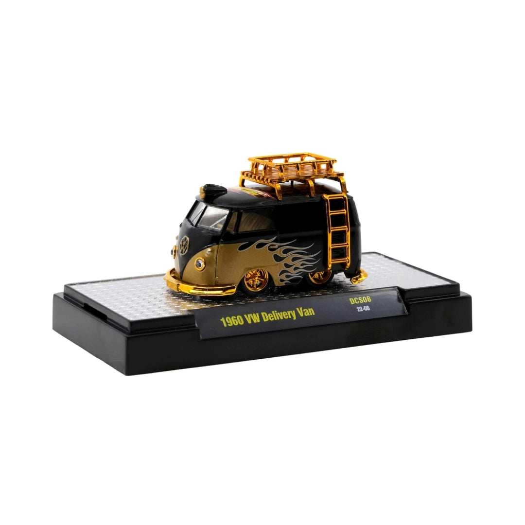 1960 VW Delivery Van - Black & Gold Flames with Gold Roof Rack, Gold Ladder, Gold Rims & Gold Details (Weekend of Wheels Exclusive Promotional Release)