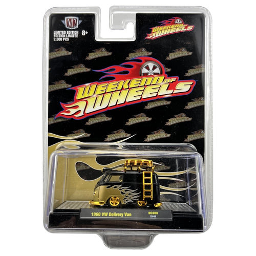 1960 VW Delivery Van - Black & Gold Flames with Gold Roof Rack, Gold Ladder, Gold Rims & Gold Details (Weekend of Wheels Exclusive Promotional Release)