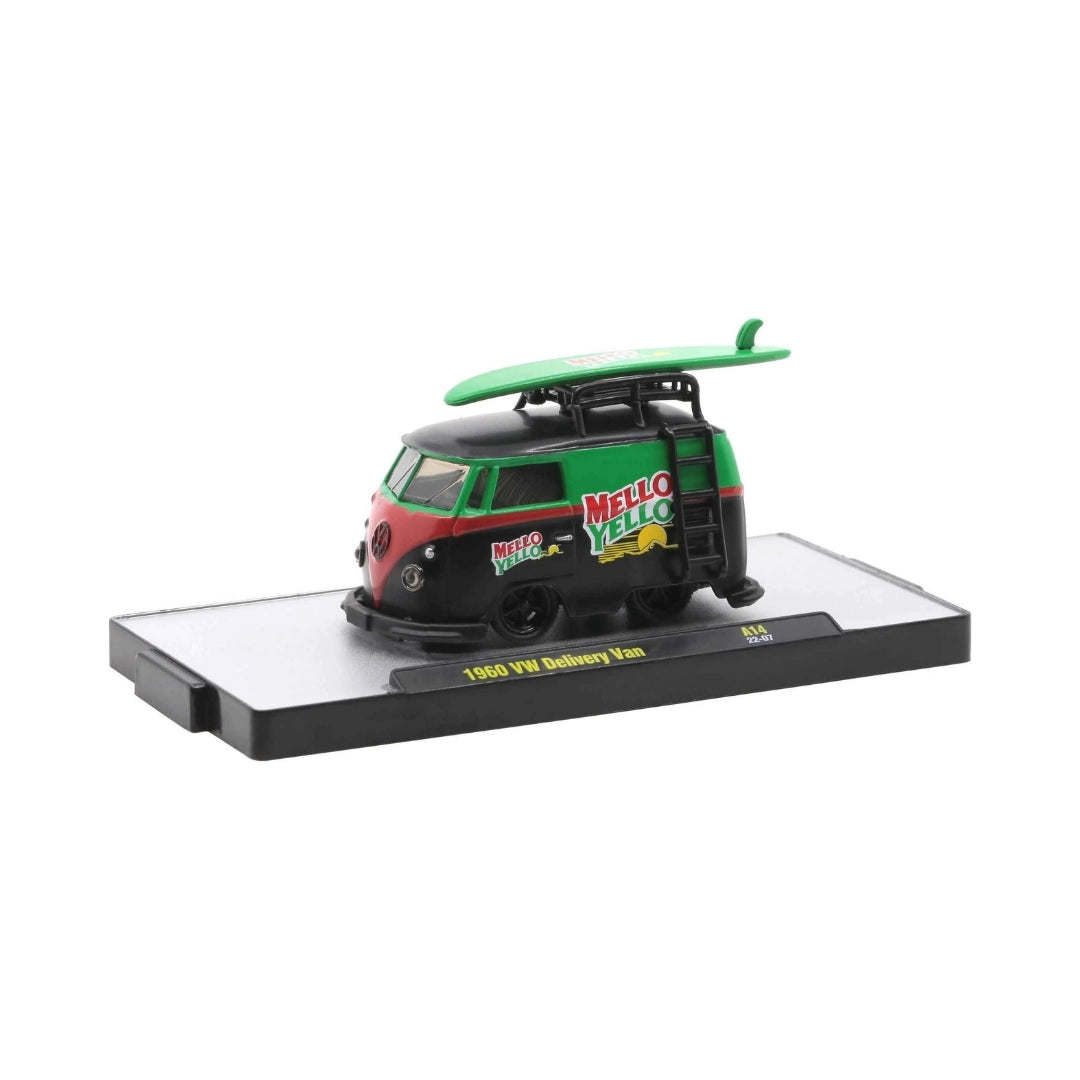 1960 VW Delivery Van - Black, Green & Pink Mello Yello Surf Van with Green Surfboard (Coca-Cola Series Release A14, Hobby Exclusive)