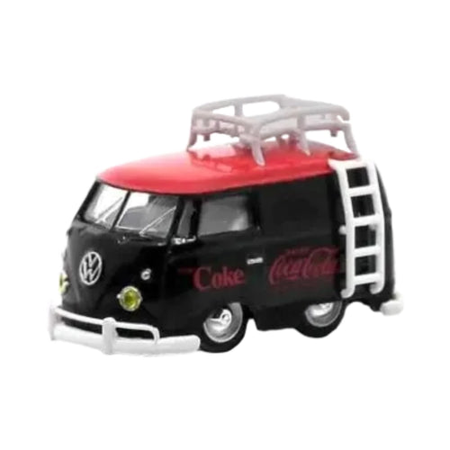 1960 VW Delivery Van - Black & Red Coca-Cola Chase with Red Chrome Details, Red Interior, White Roof Rack & Ladder (Premium Range Set Exclusive)